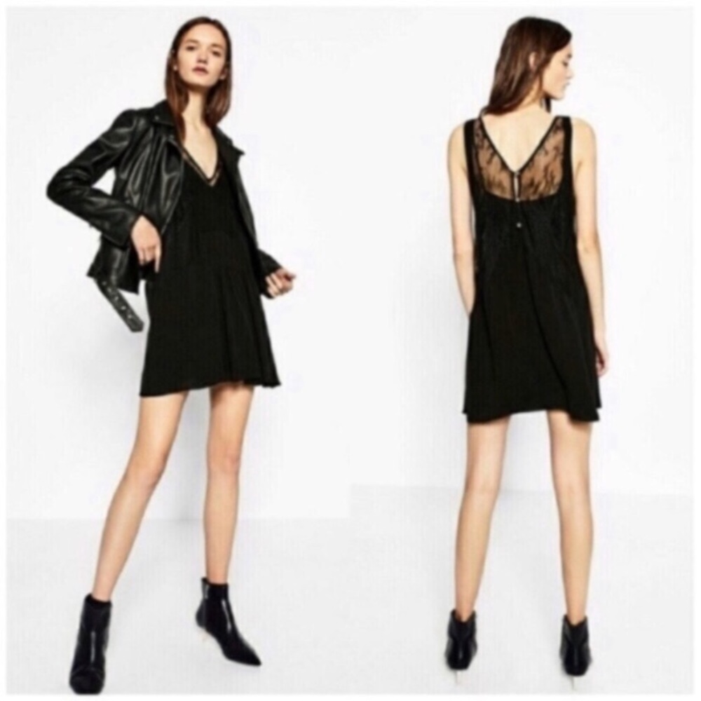 Black Zara Lace Dress with Attached Black Slip - Picture 2 of 8